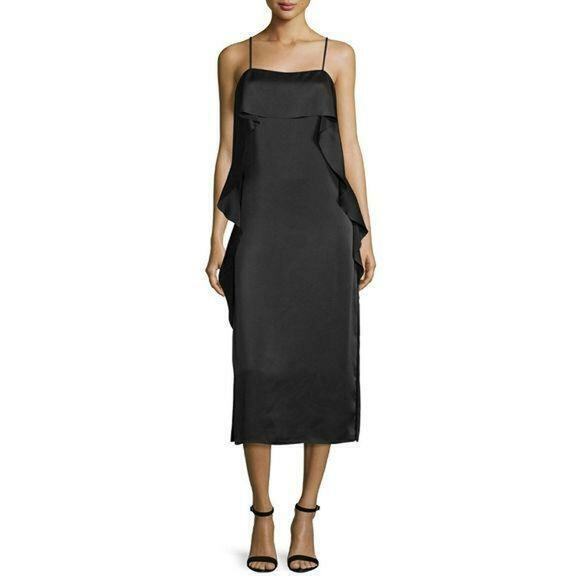 Elizabeth and James Marlee Black Satin Sleeveless Pullover Midi Dress NEW Medium - Picture 1 of 11